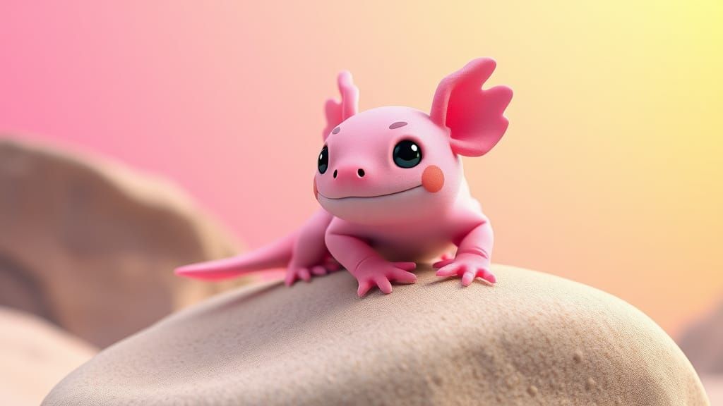 Kawaii Axolotl in Vibrant Underwater Scene