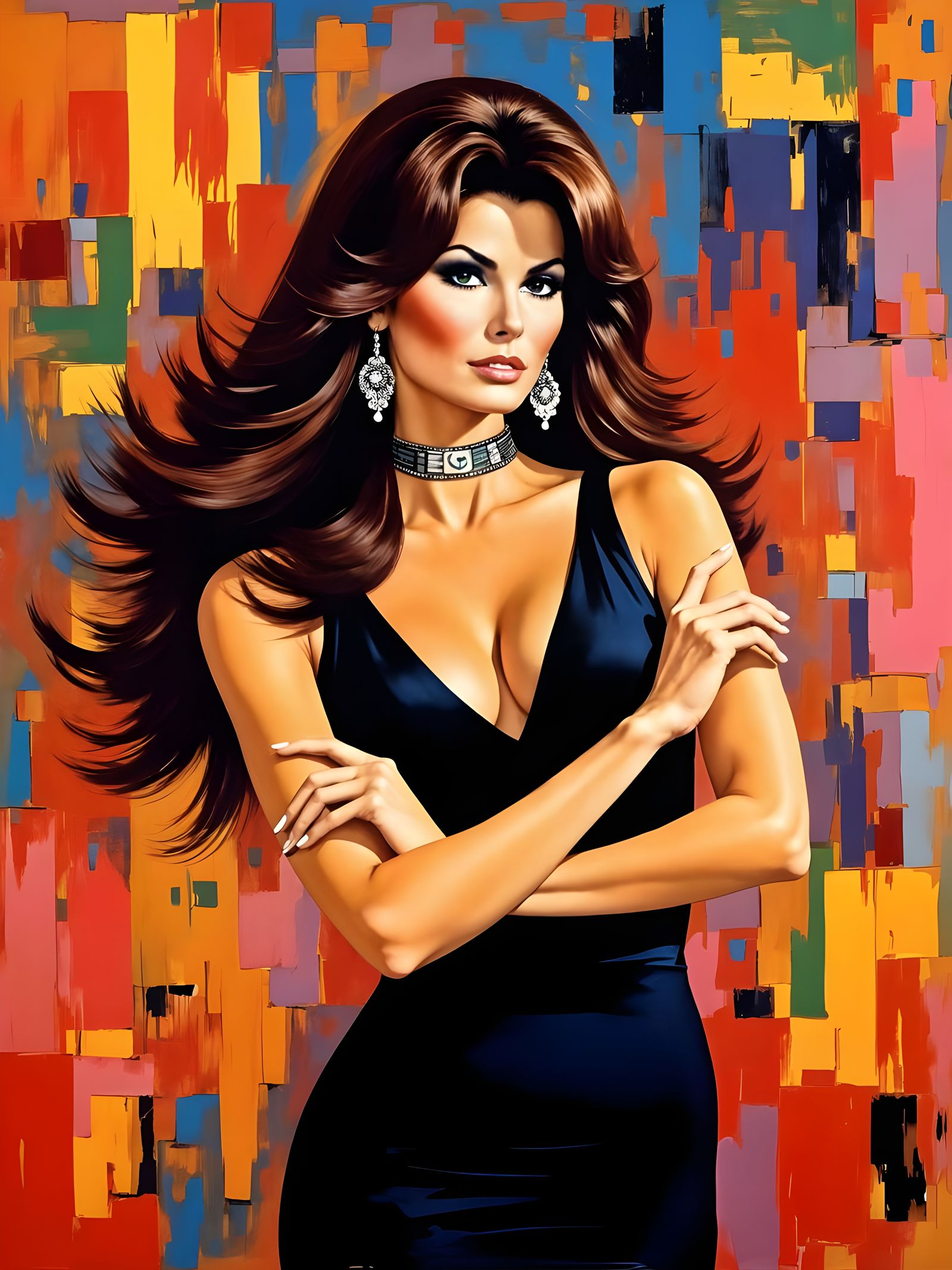 Elegant Hollywood Starlet in a Whimsical Impressionist Scene