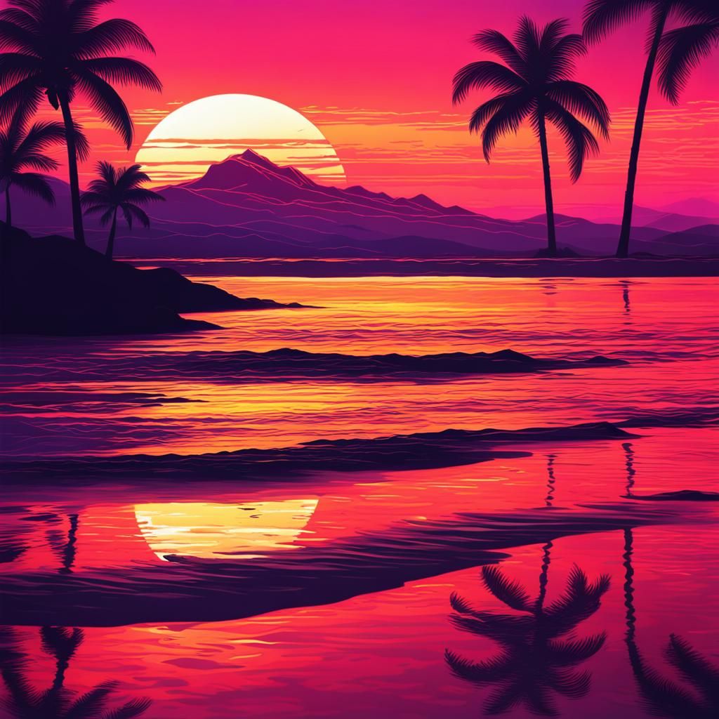 Tropical Beach Sunset with Palm Trees. AI image prompt in my...