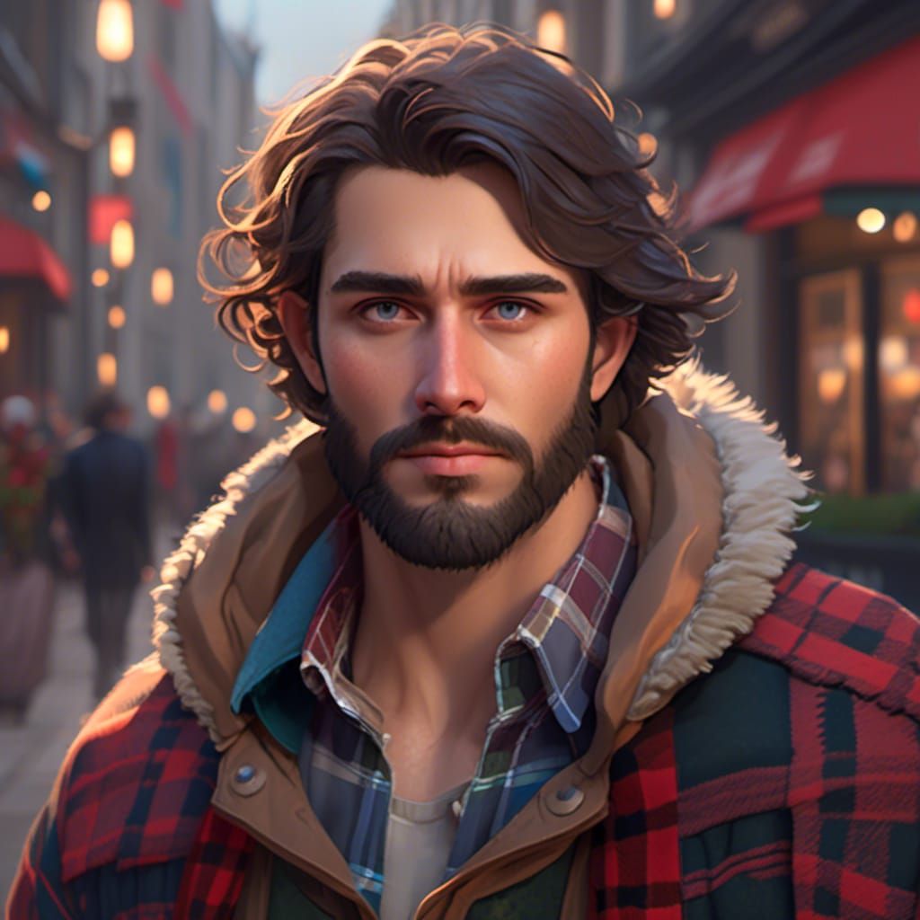 Confident Scottish Man Portrait in Art Nouveau Style