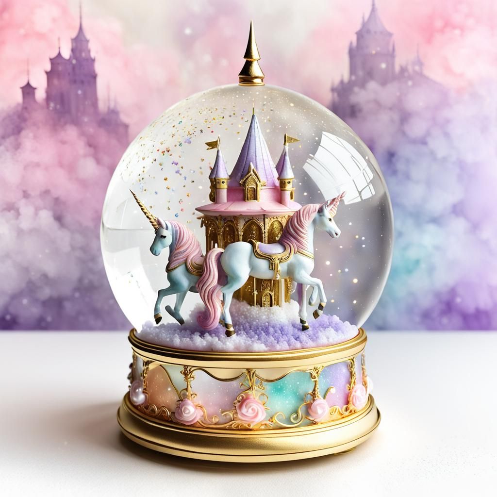 Detailed Unicorn Carousel Snow Globe in Pastel Colors