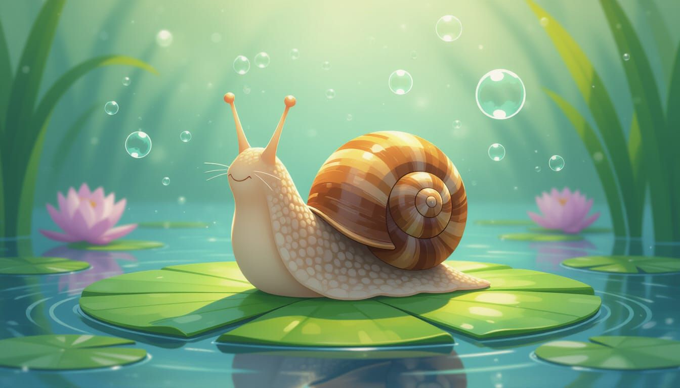 A snail on a lily pad