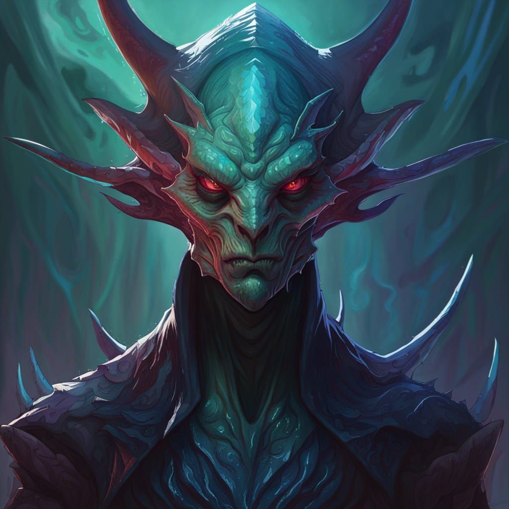 Eldritch Draconian Alien Portrait in Hyperdetailed Style