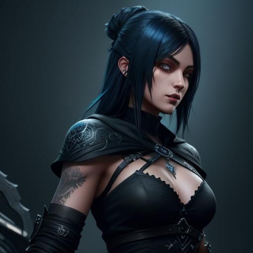 Woman with Tattoos: Detailed Fantasy Concept Art