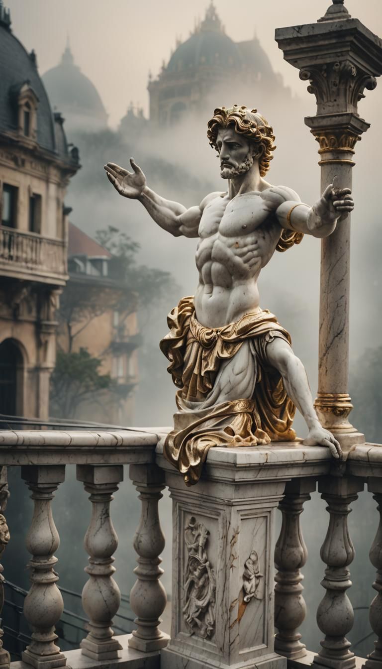 Marble Atlas Balcony in Atmospheric Photorealism