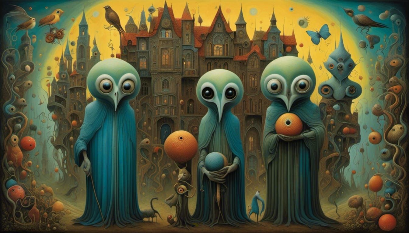 Surreal Cryptoid Twins of Weirdville in Gothic Style