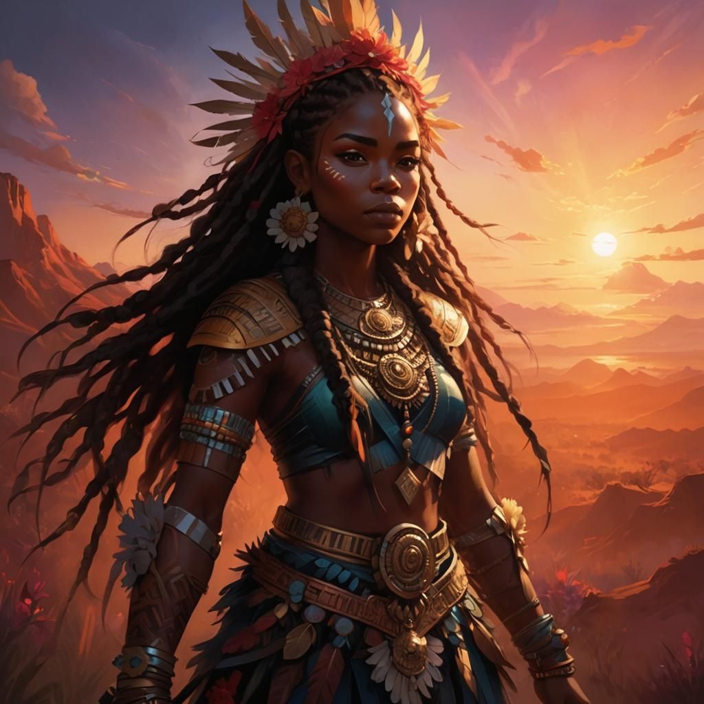 Ethereal Zulu Warrior Flower Portrait at Sunset