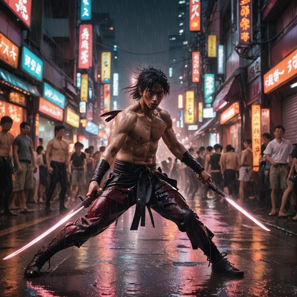 Anime Katana Fight in Neon Tokyo