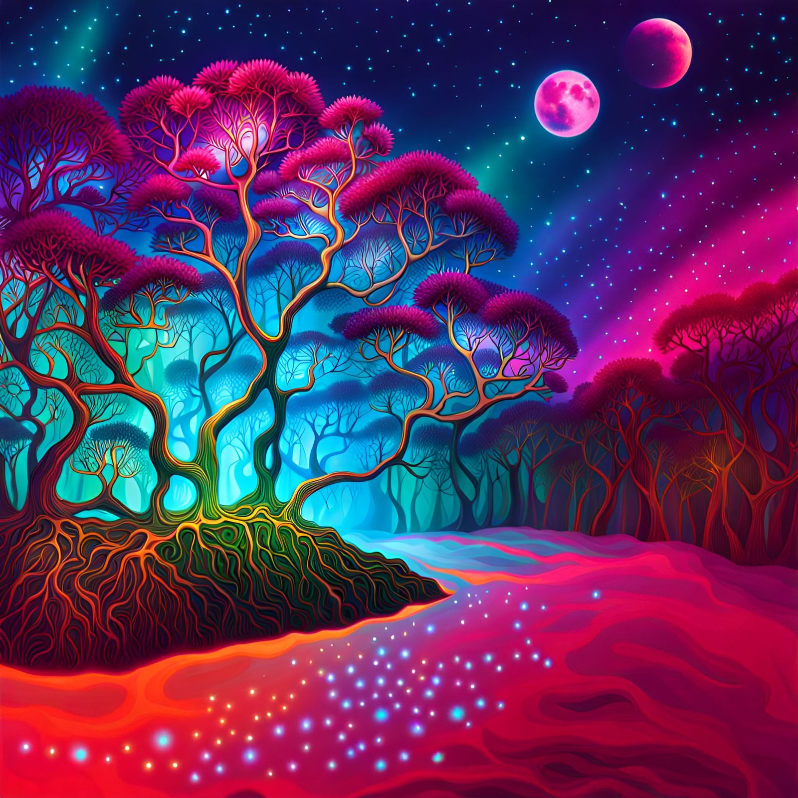 Psychedelic Mangrove: Holographic Astral Illustration