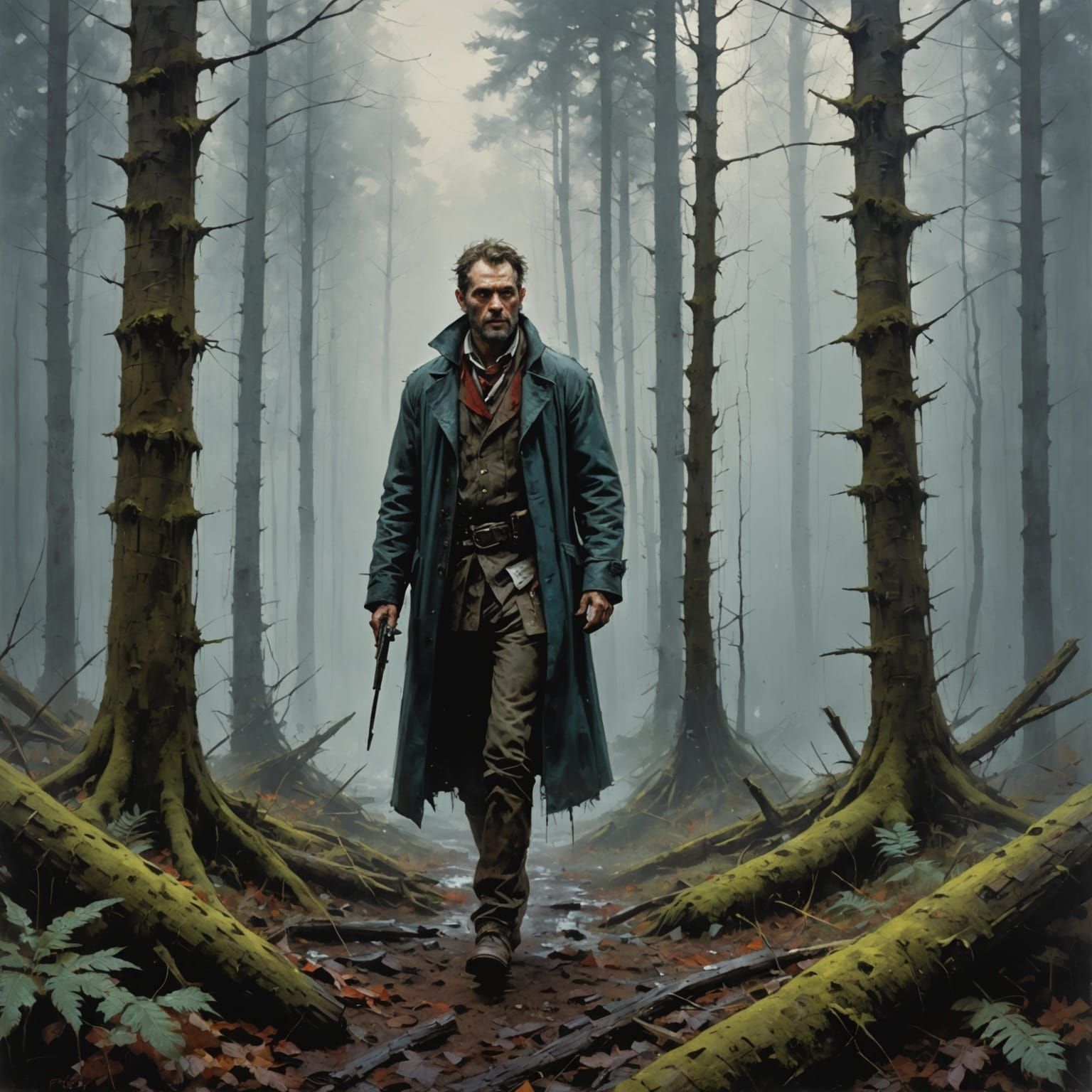 Lonely Spirit in Foggy Forest Matte Painting