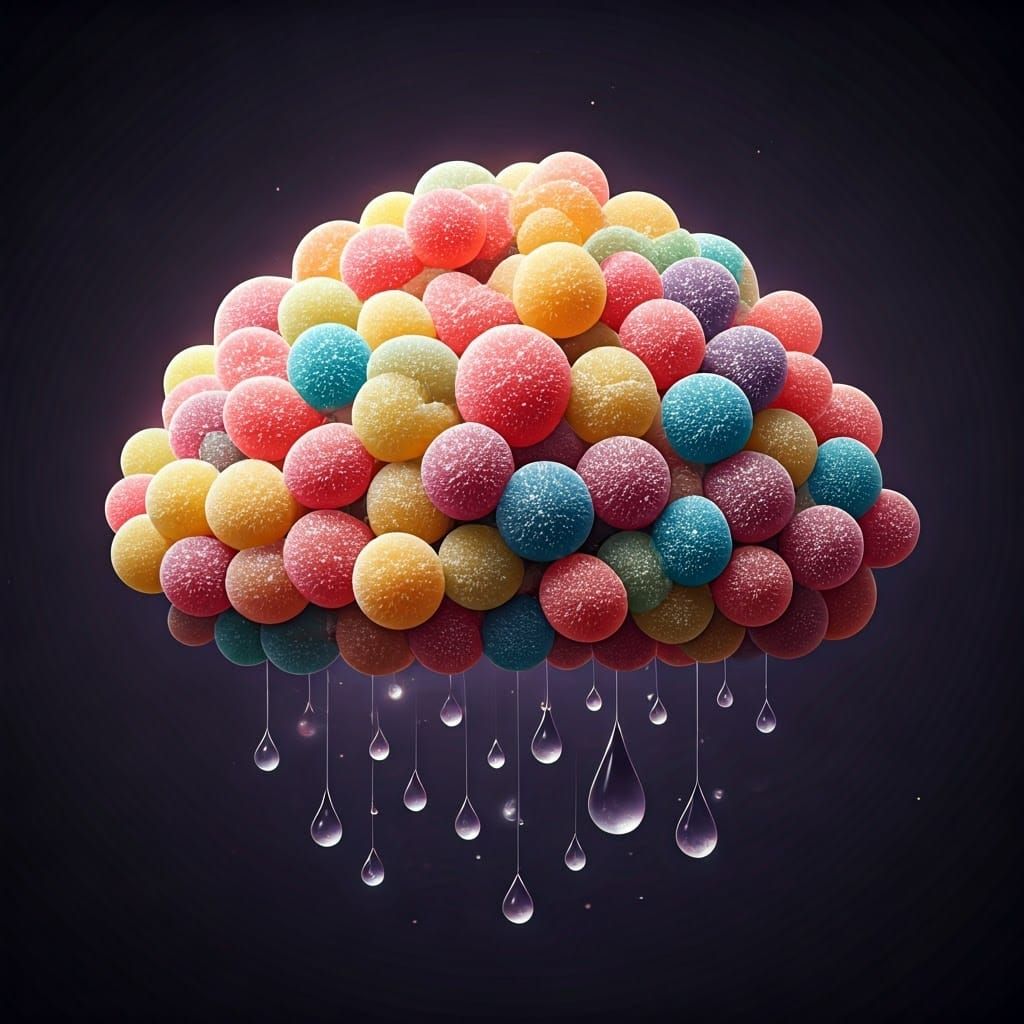 Gummy Candy Cloud with Raindrops, Digital Art
