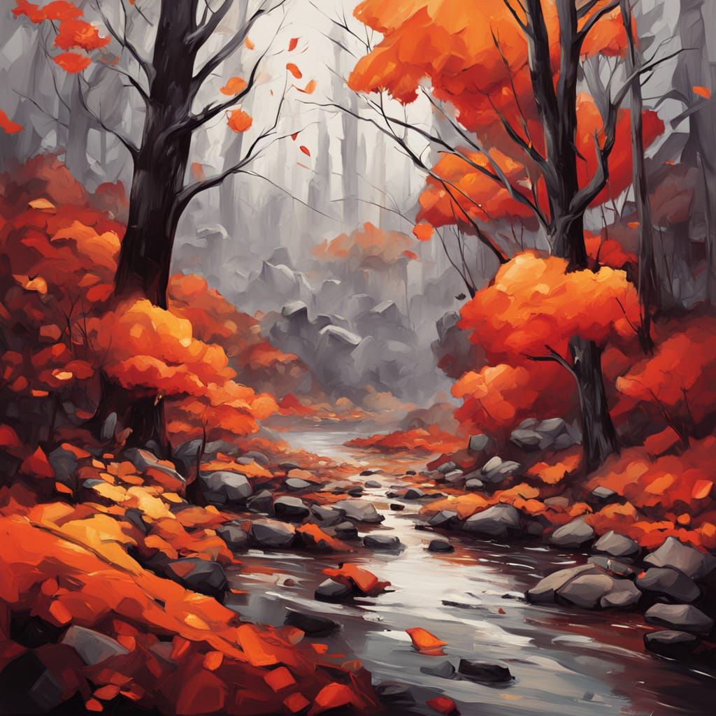 Autumn Forest Flows From Canvas in Expressionist Oil Paintin...
