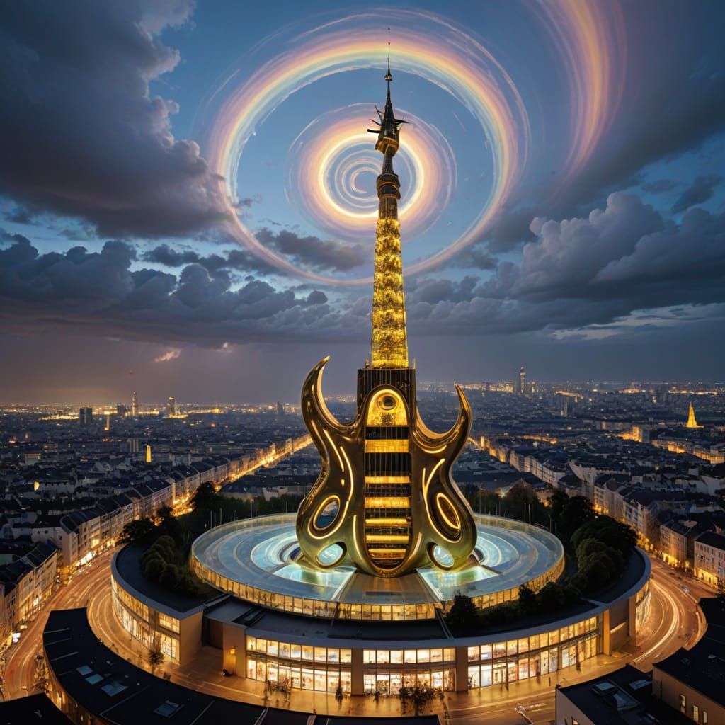 Cyberpunk Guitarist in Iridescent Spectral Cloud