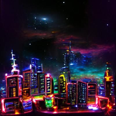 Neon Cityscape Meets Deep Space