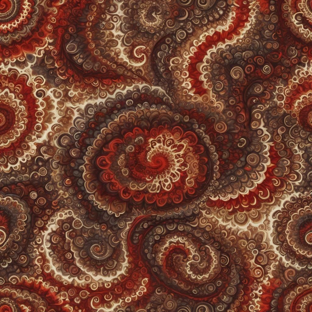 Repeating Fractal Whorl Tie Dye in Red and Brown