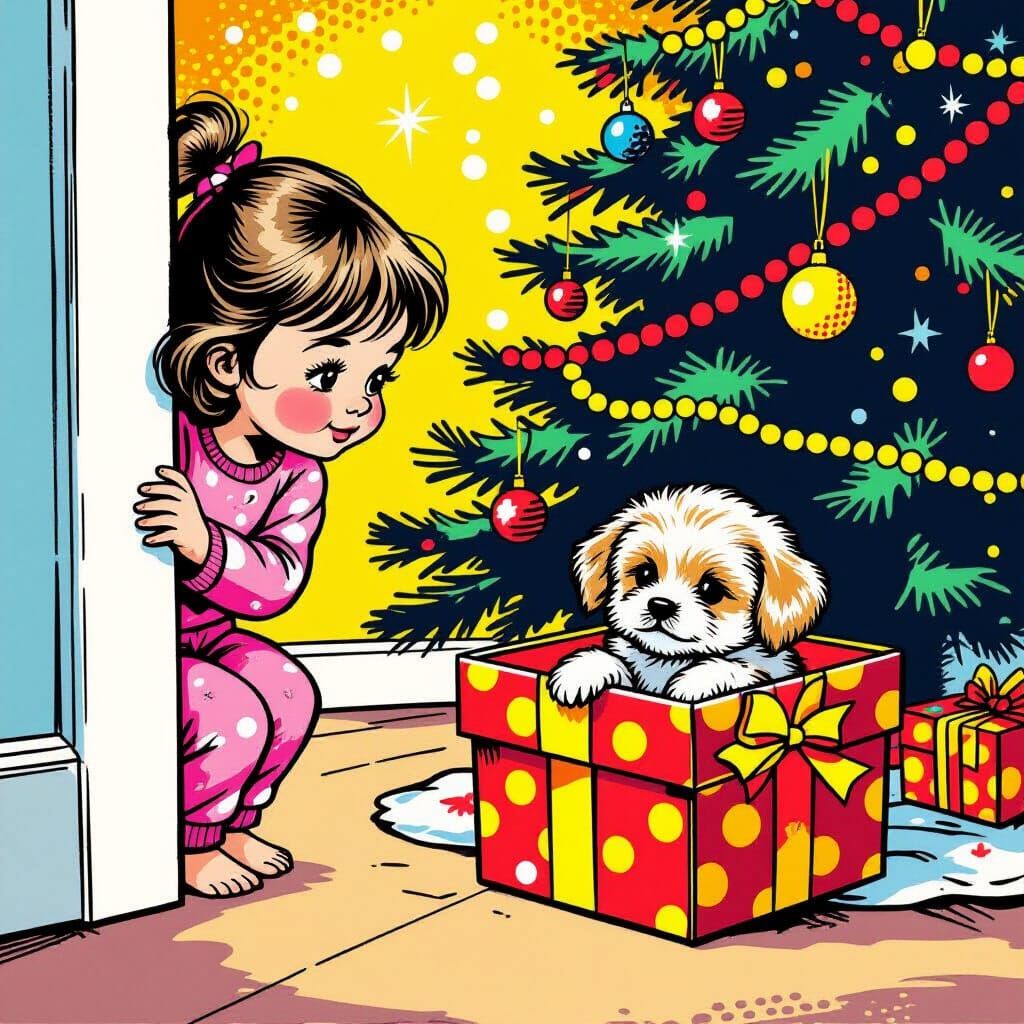 Christmas Morning Joy: Girl, Puppy, and Gifts