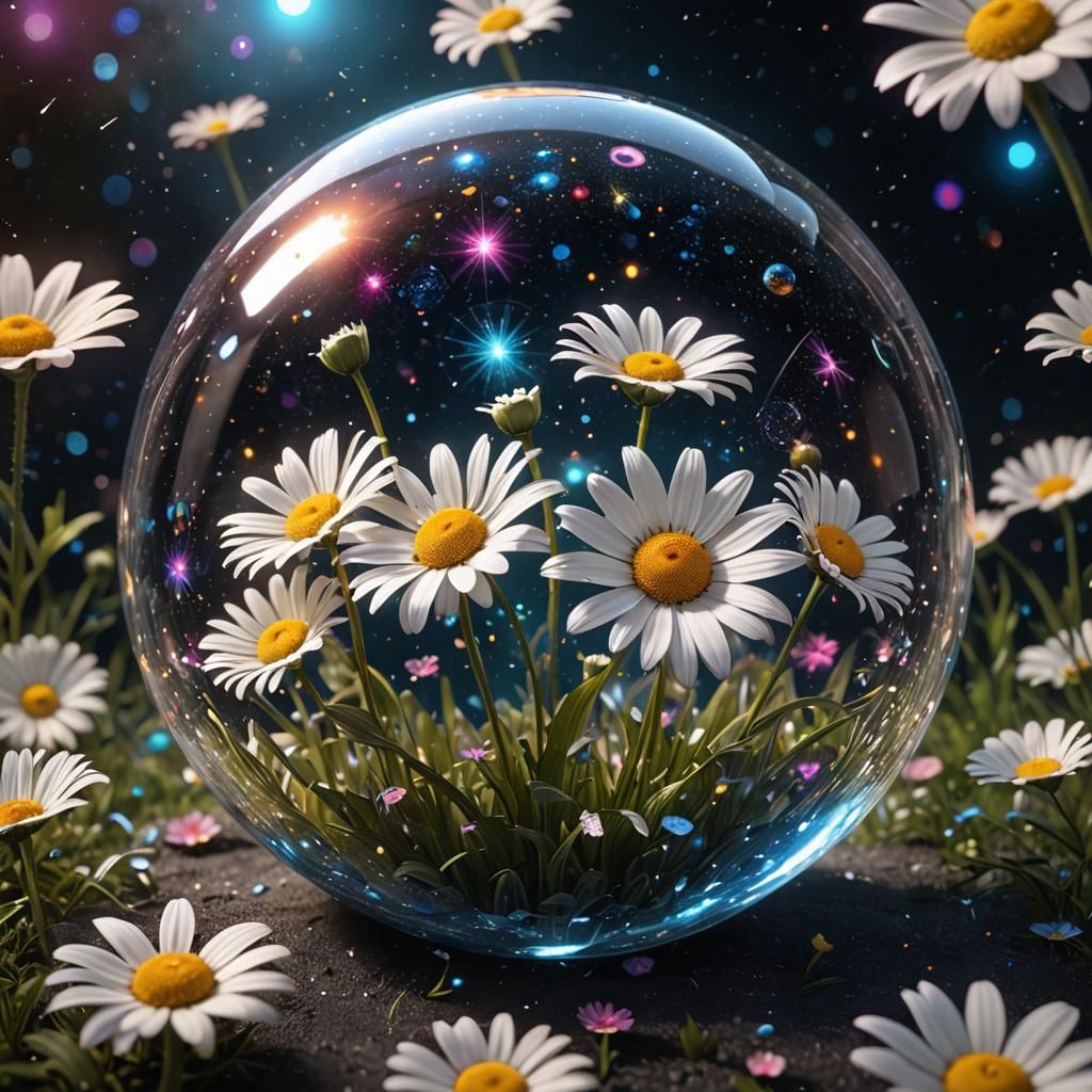 Daisy in Cosmic Sphere: Detailed Matte Painting