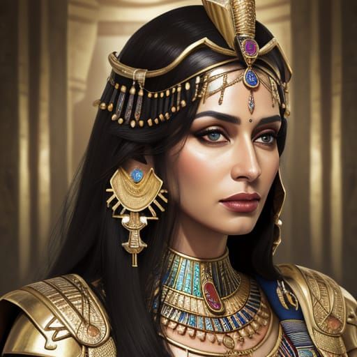 Egyptian Queen Portrait Near Temple