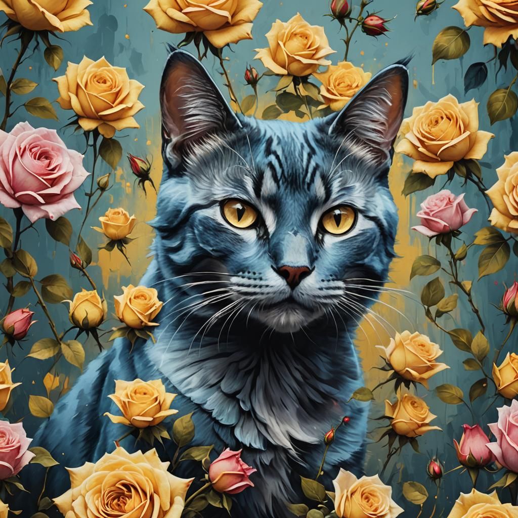 Cats Tango Dance Surrounded by Roses Illustration