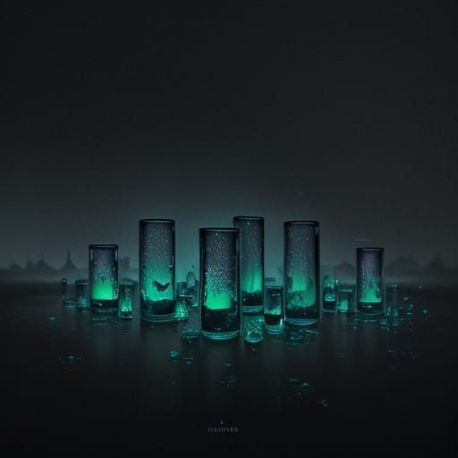 Surreal, Glowing Bricks in Dark Glassware