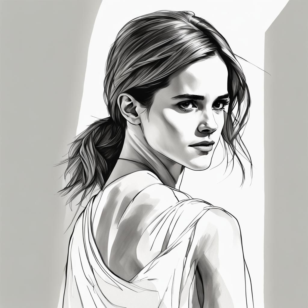 Emma Watson: Hyperrealistic Line Art Portrait