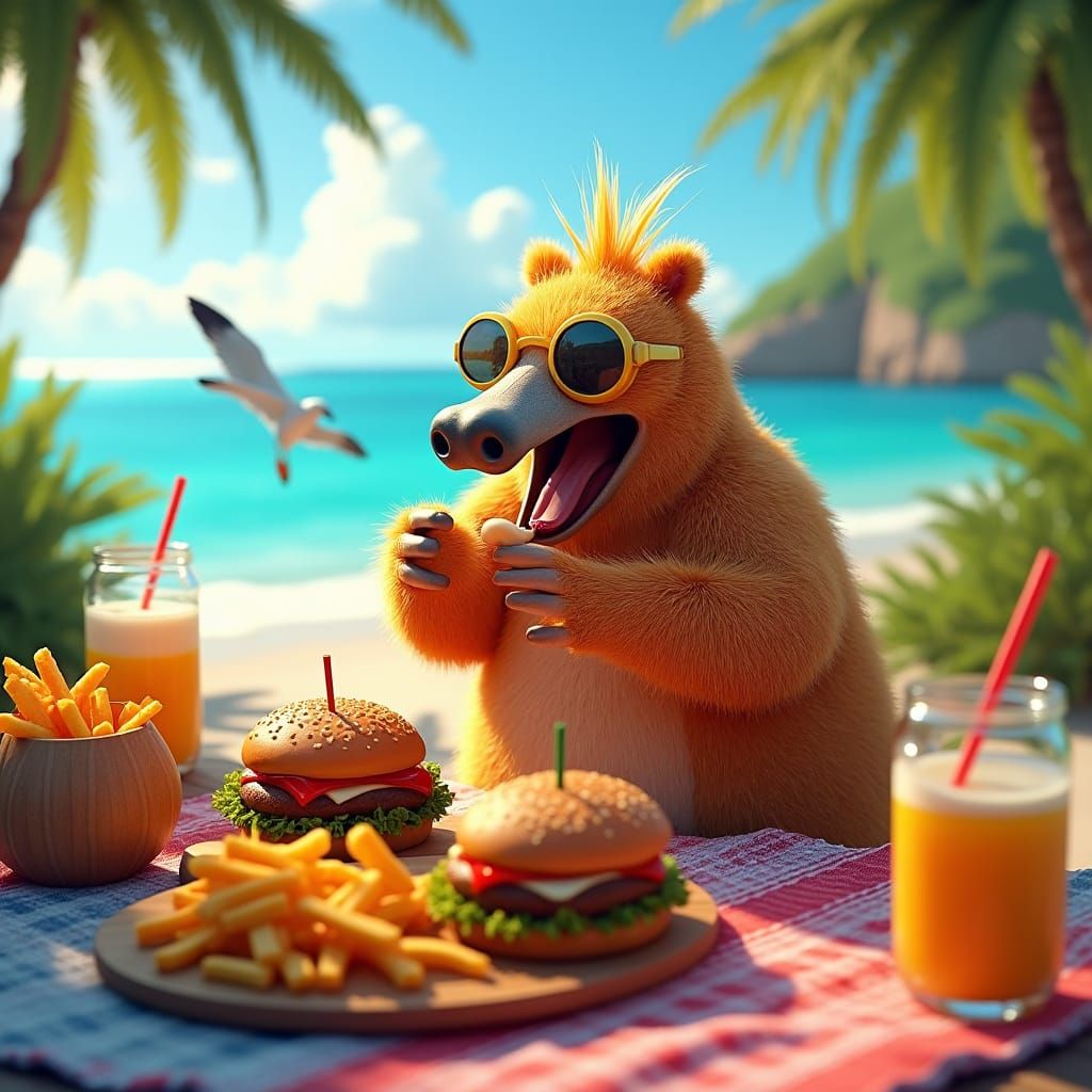 Capybara's Beach Barbecue: A Fantasy Concept Art