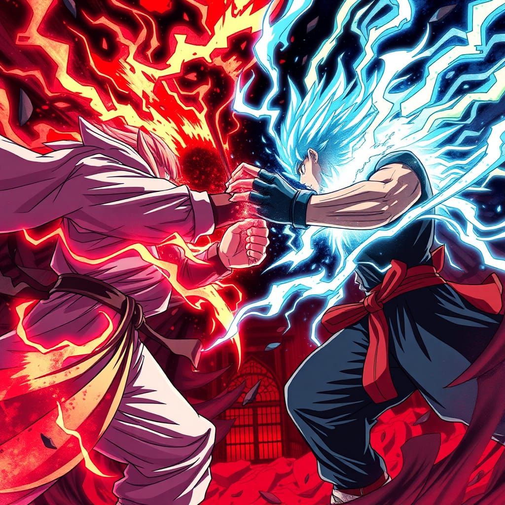 Intense Martial Arts Duel in Anime Style
