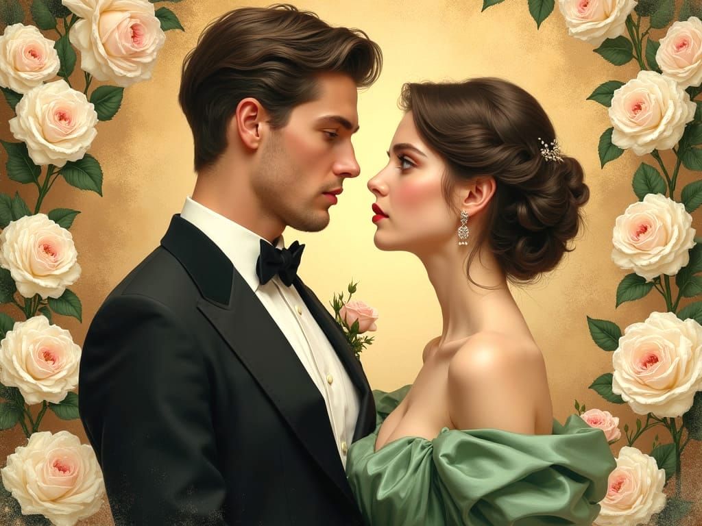 Elegant Couple's Romantic Encounter in Warm Lighting