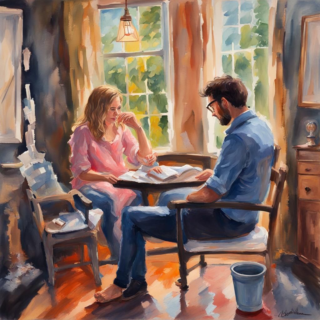 Impressionist Home Scene in Gouache Style