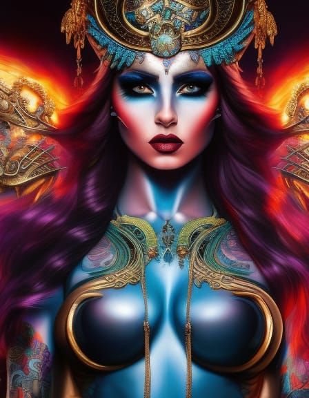 Bioluminescent Goddess Warrior in Graffiti Art Style