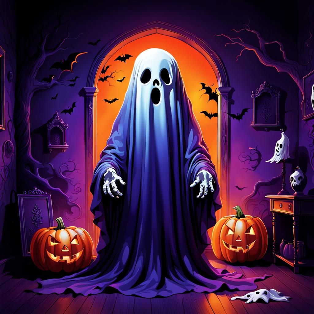 Hyper-Realistic Halloween Ghost Wallpaper Art