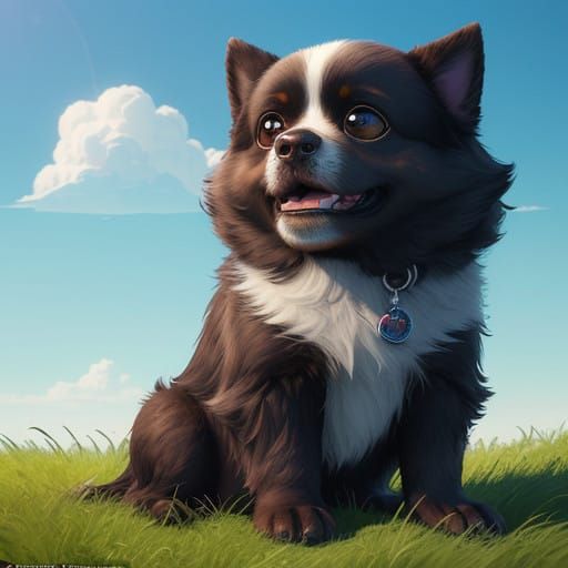 Whimsical Minion Dog in Vibrant Sunny Landscape