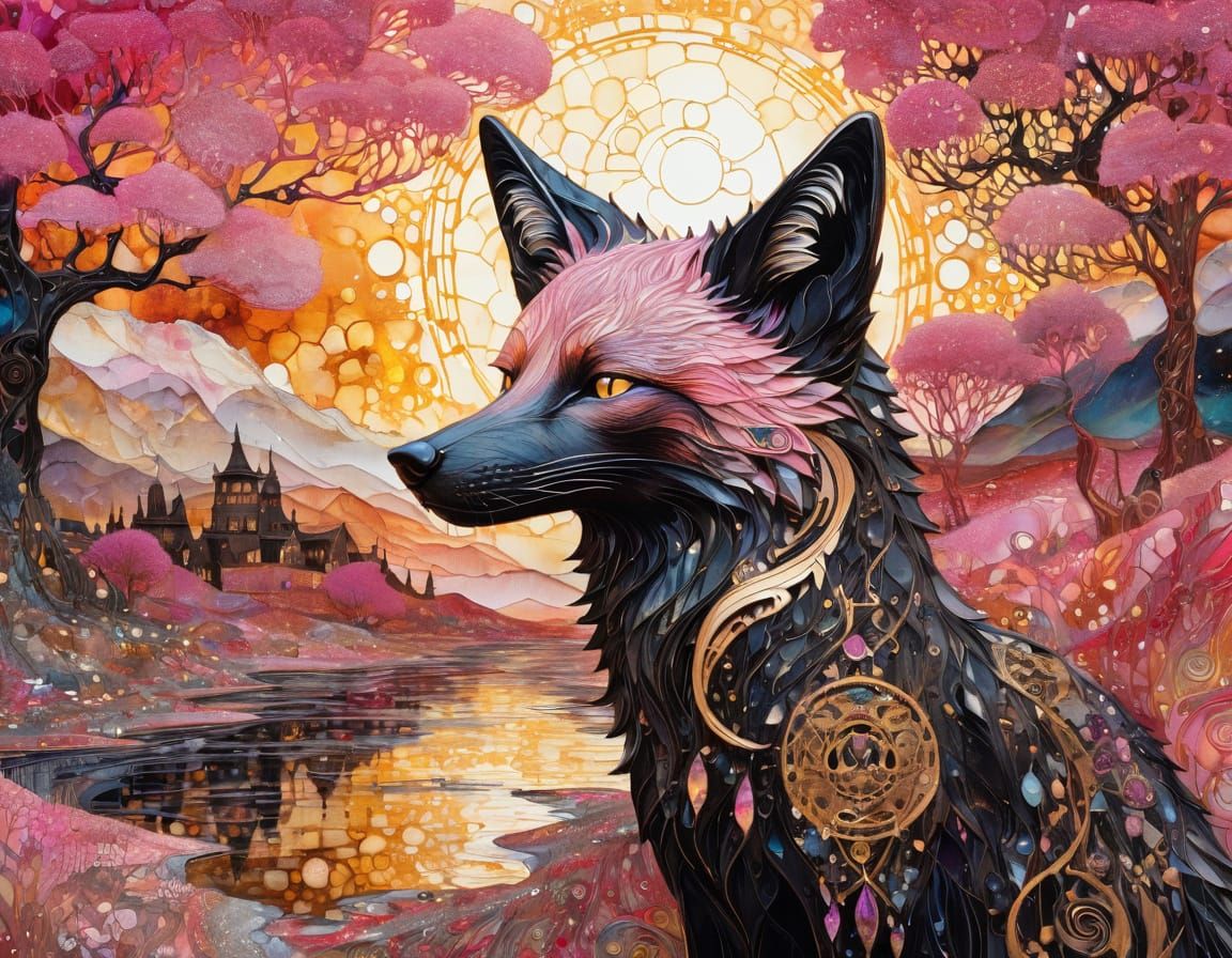 Ethereal Black Fox in Vibrant Triadic Hues