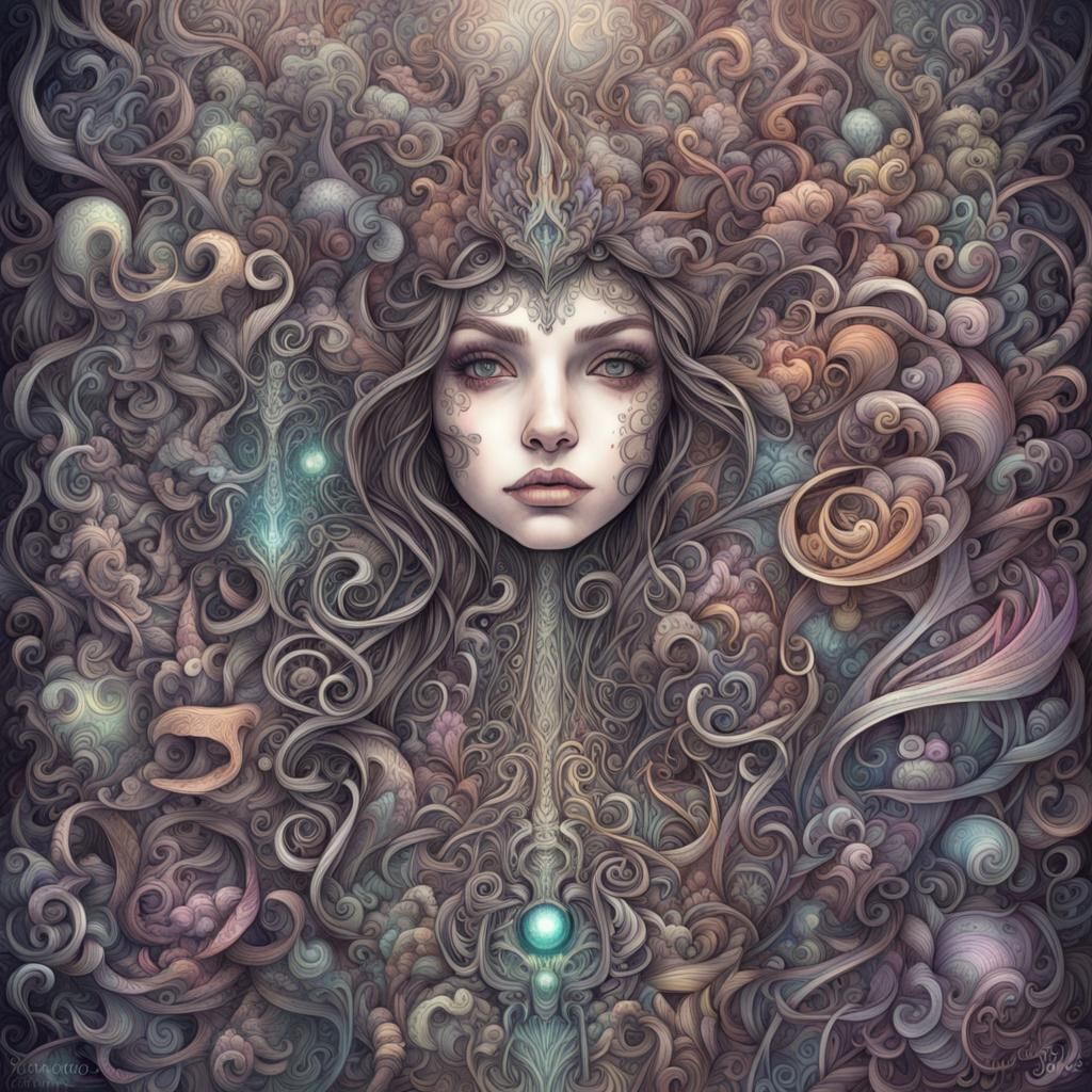 Pencil Drawing of 'FS' in Psychedelic Fantasy Art