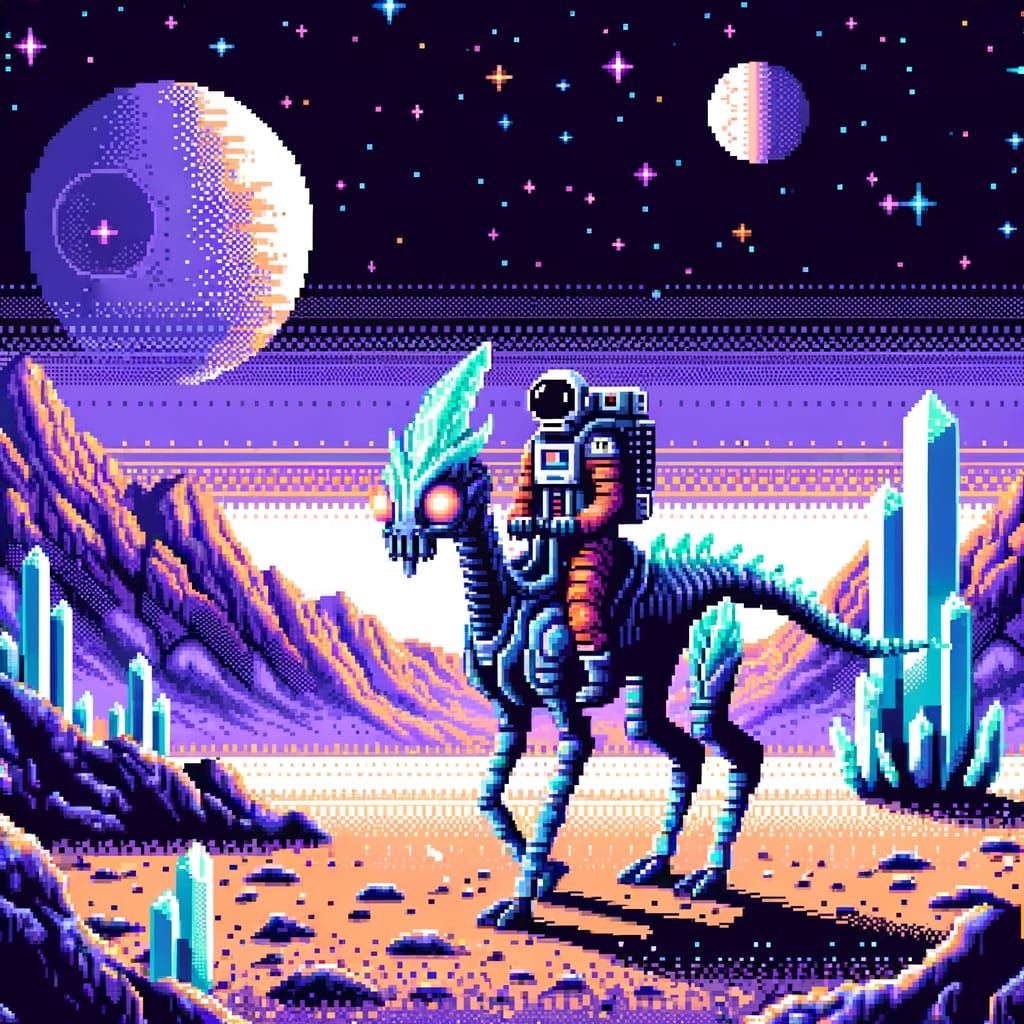 Pixel Art: Hispanic Explorer on Alien Planet