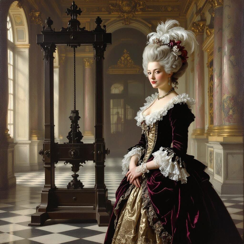 Marie Antoinette Beside Guillotine in Versailles