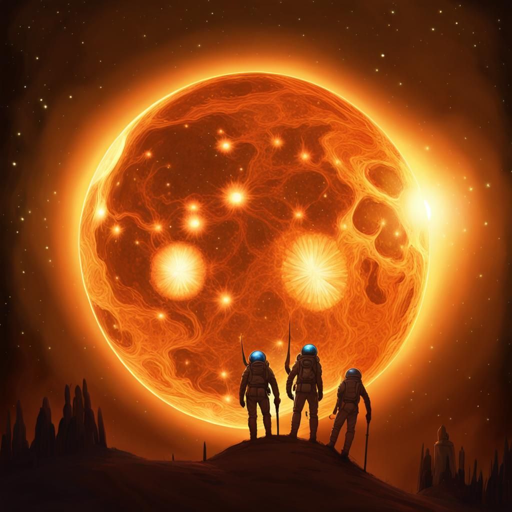 Alien Hunters Reflecting Harvest Moon in Digital Art