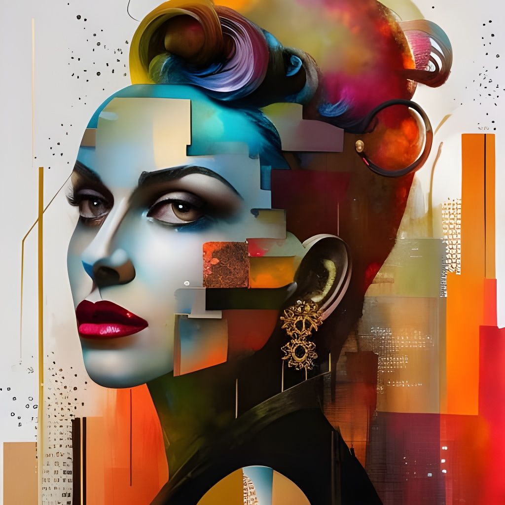 Iridescent Metallic Watercolor Portrait in Mixed Media Colla...