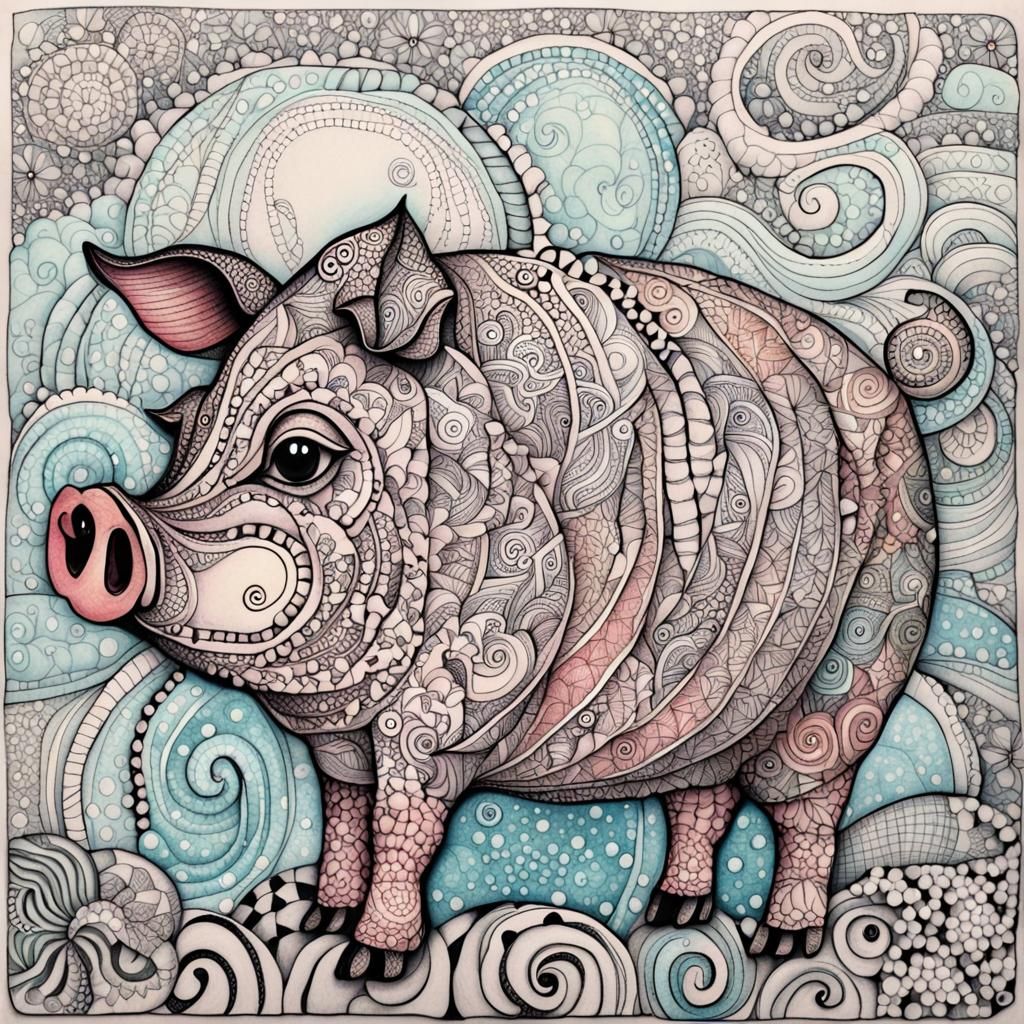 Whimsical Zentangle pig