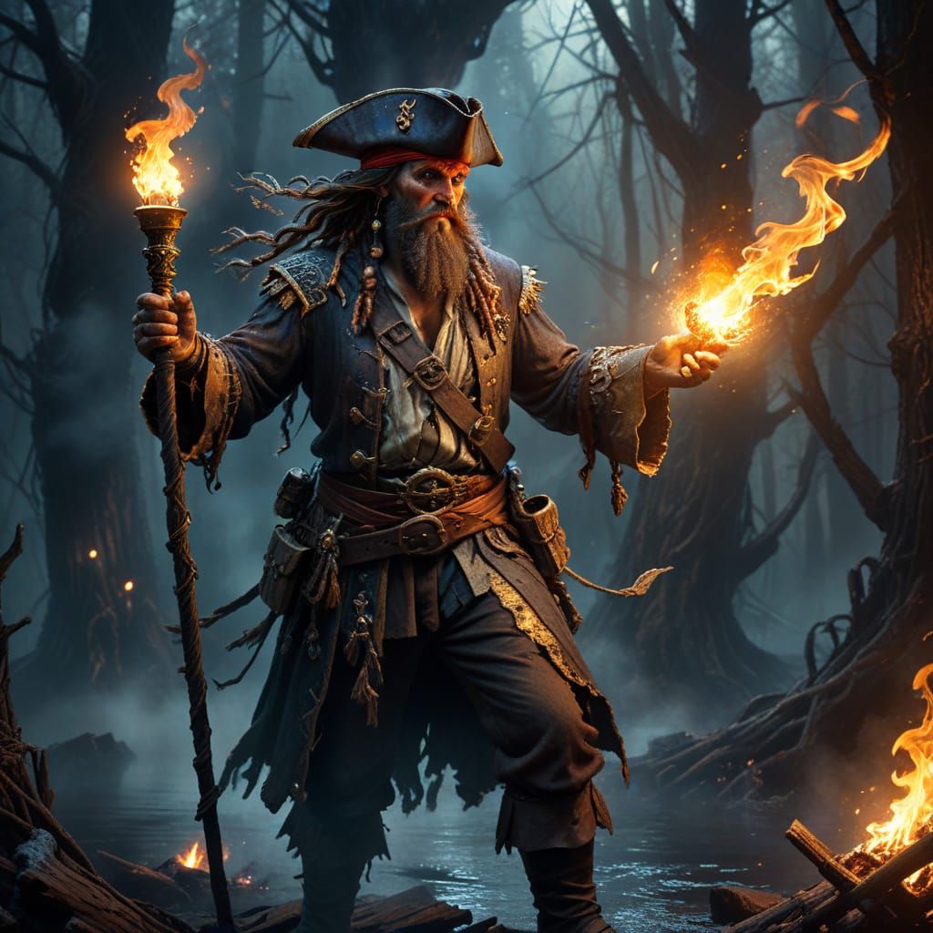 Pirate Sorcerer's Magical Fire: Fantasy Concept Art