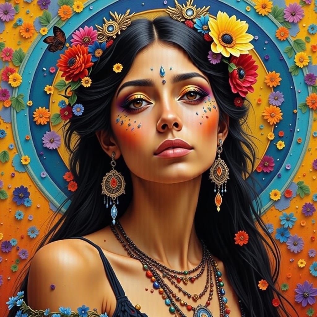 Romani Woman in Gypsy Caravan Under Starry Night Sky