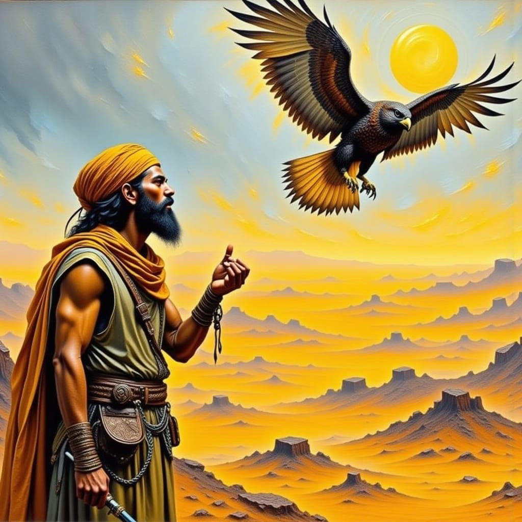 Vibrant Desert Nomad Releases Majestic Falcon in a Warm Gold...