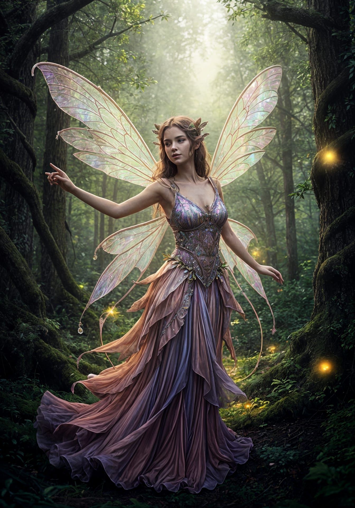 Beautiful Fairy with Iridescent Wings in 3D