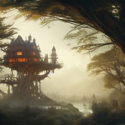 Ethereal Treehouse Castle Concept Art