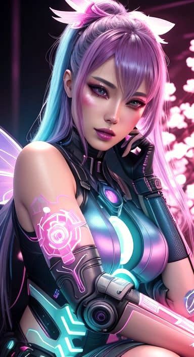 Cyberpunk Fairy Guardian with Neon Tattoos