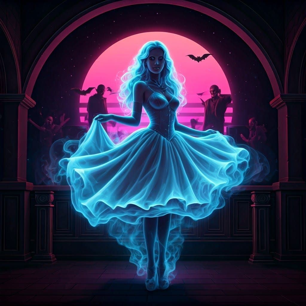 Vampire and Ghost Dance in Synthwave Neon Retro Style