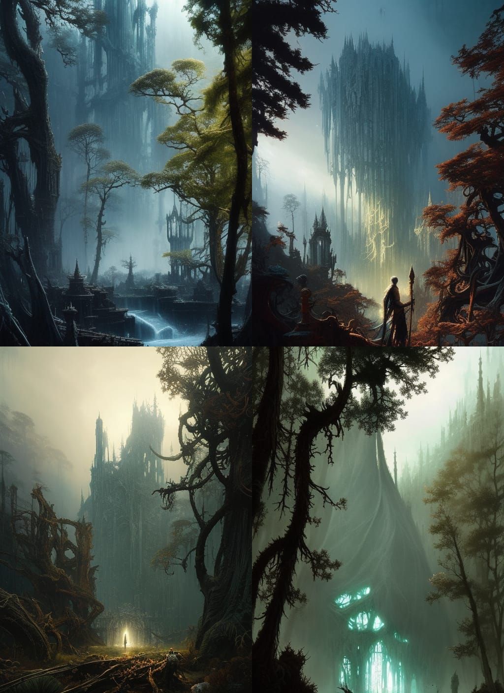 Majestic Giant Trees in Dark Fantasy Style