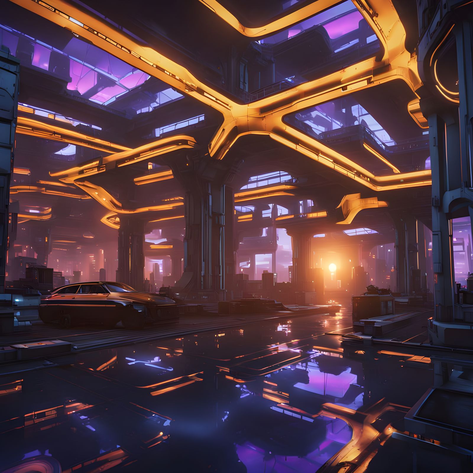 Futuristic Metropolis in Vibrant Triadic Hues