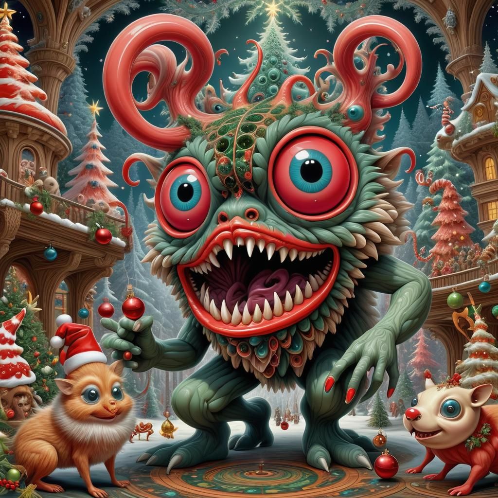 Fractal Animals Celebrate Grotesque Christmas Ceremony
