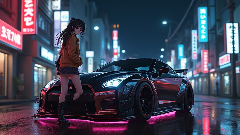 Anime-Inspired Tokyo Cityscape with Nissan GT-R GT3